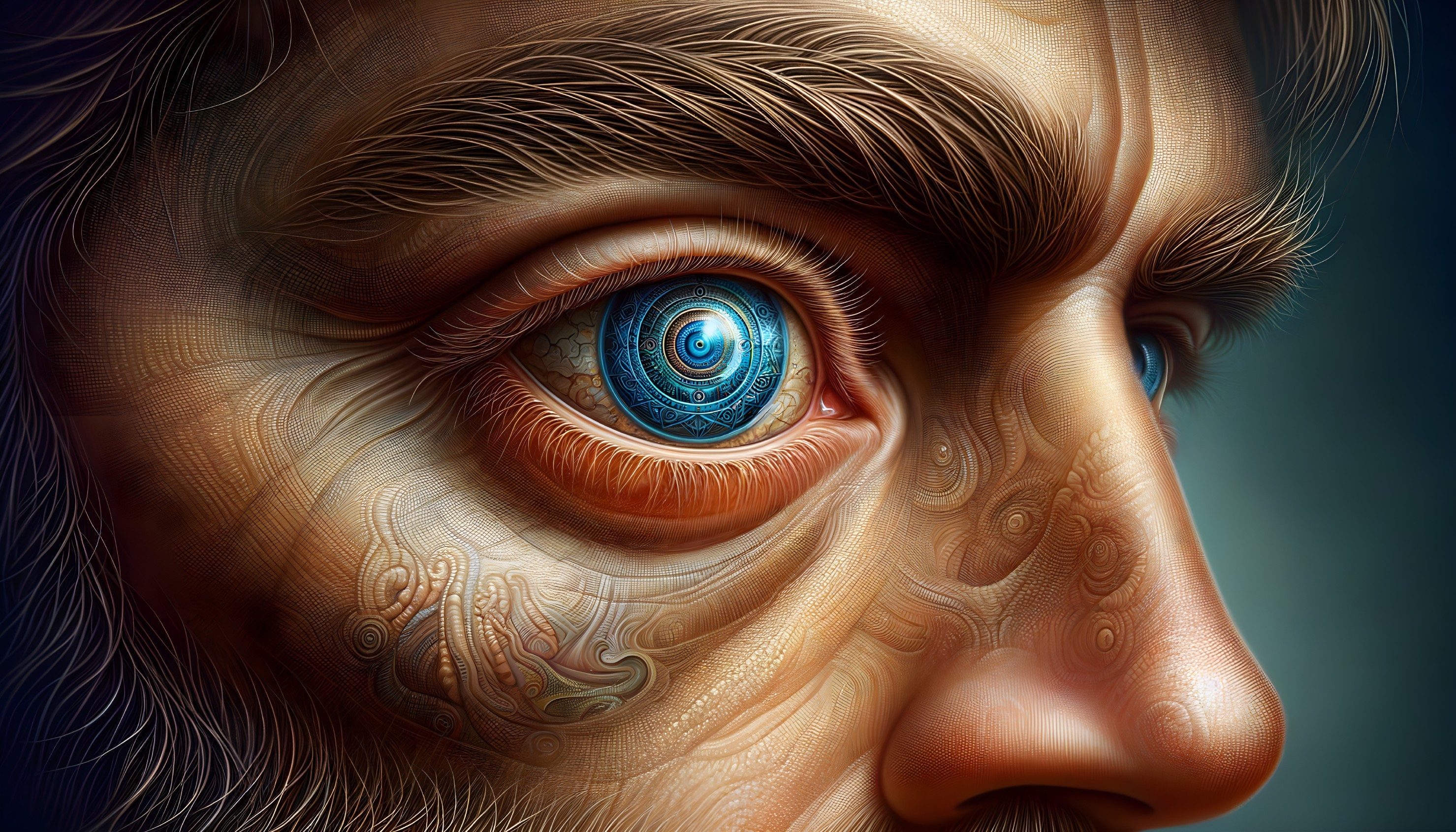 Close-up of a detailed human eye with vibrant patterns