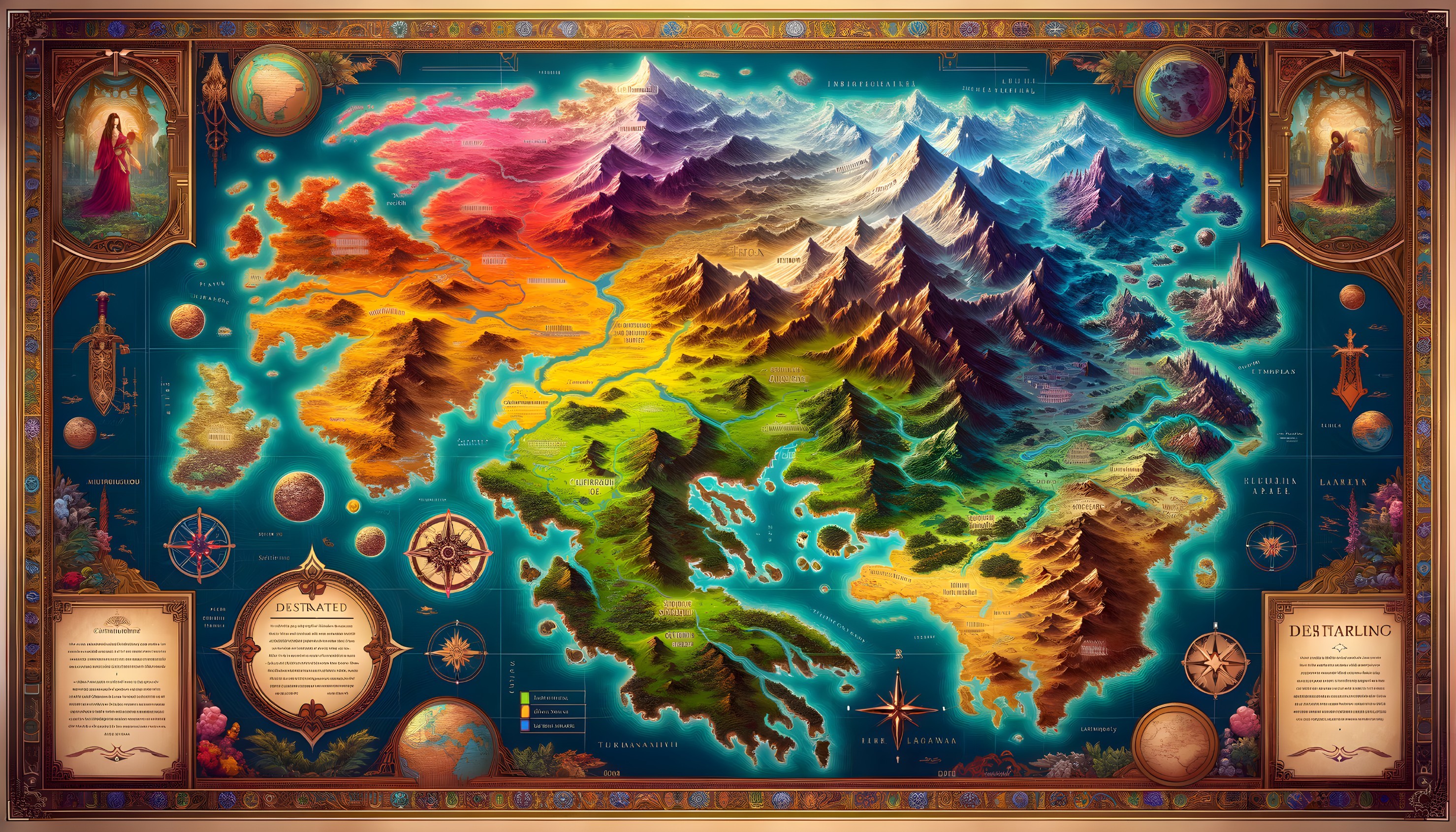 Vibrant Fantasy Map with Diverse Landscapes and Colors