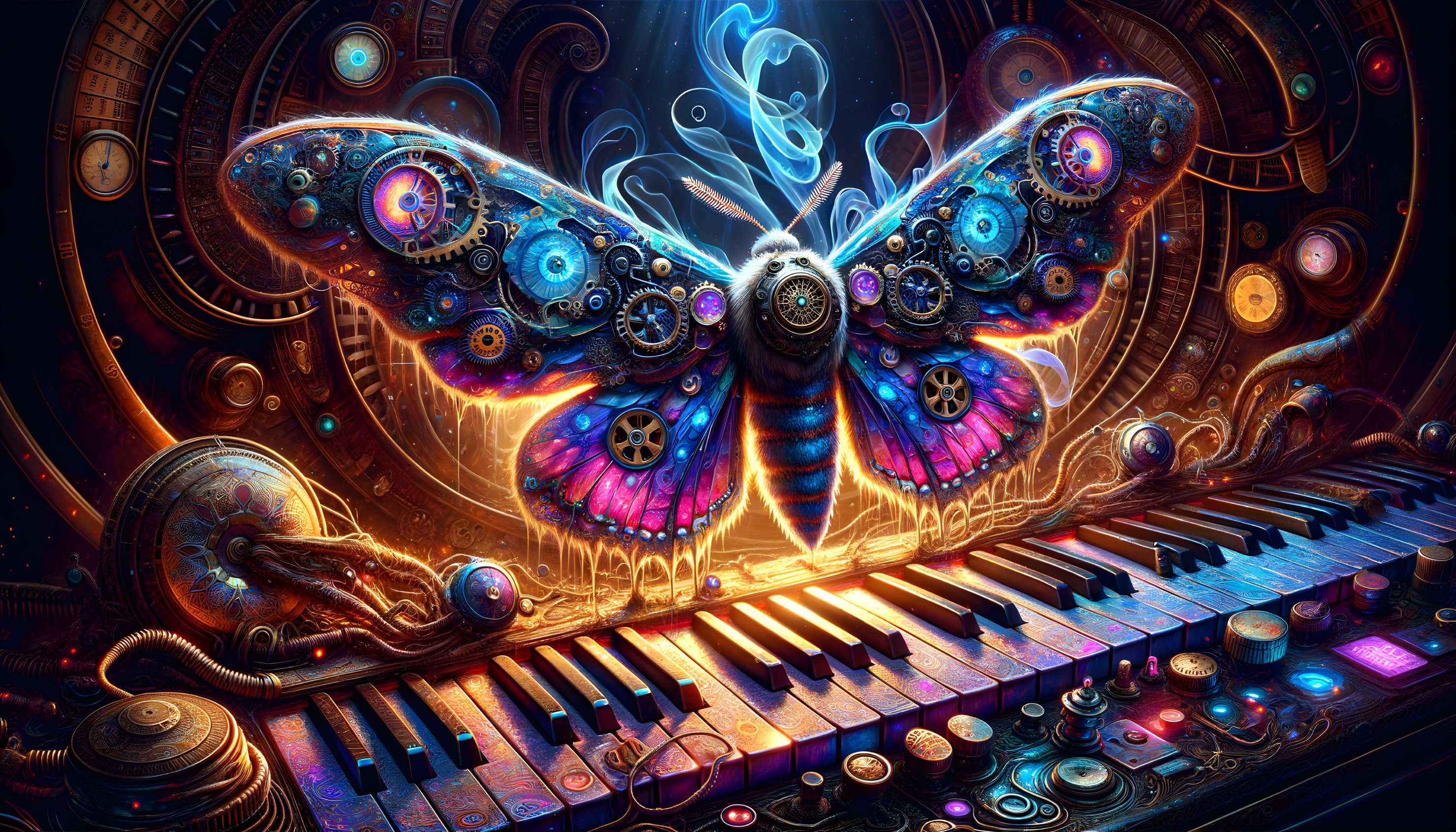 Steampunk Butterfly with Colorful Keyboard and Light Effects