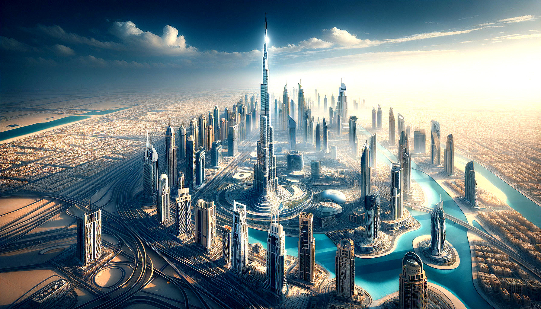 Aerial View of a Futuristic Cityscape with Skyscrapers