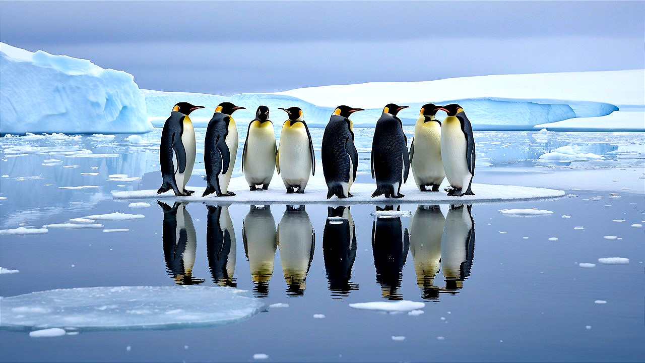 Emperor penguins on an ice floe in Antarctica