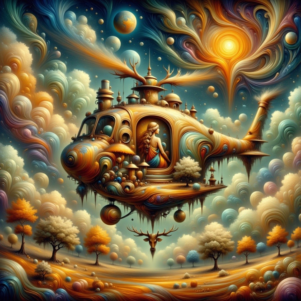 Whimsical Helicopter in Vibrant Cloud Landscape