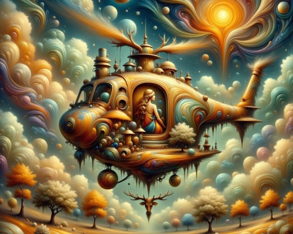 Whimsical Helicopter in Vibrant Cloud Landscape