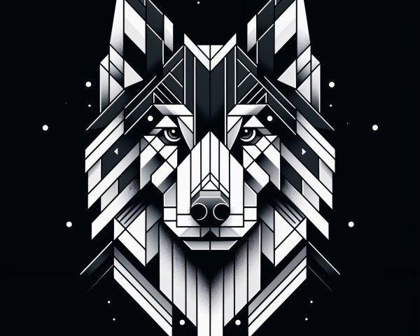 Geometric Wolf Head Design in Black and White