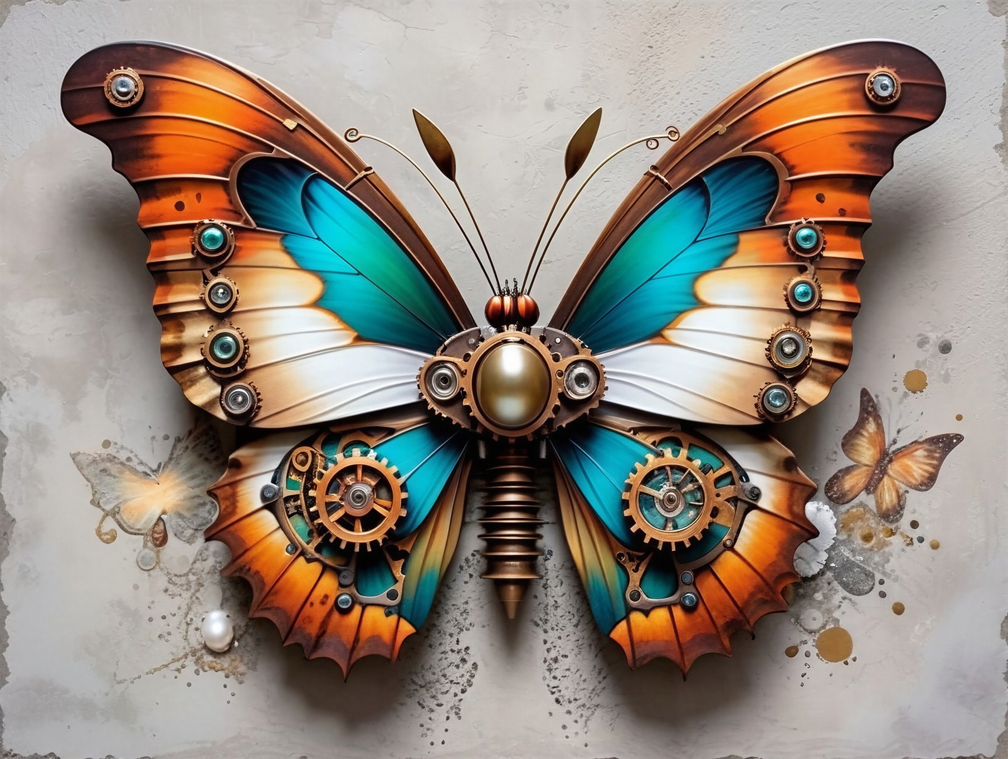 Steampunk Butterfly Art with Vibrant Colors and Gears