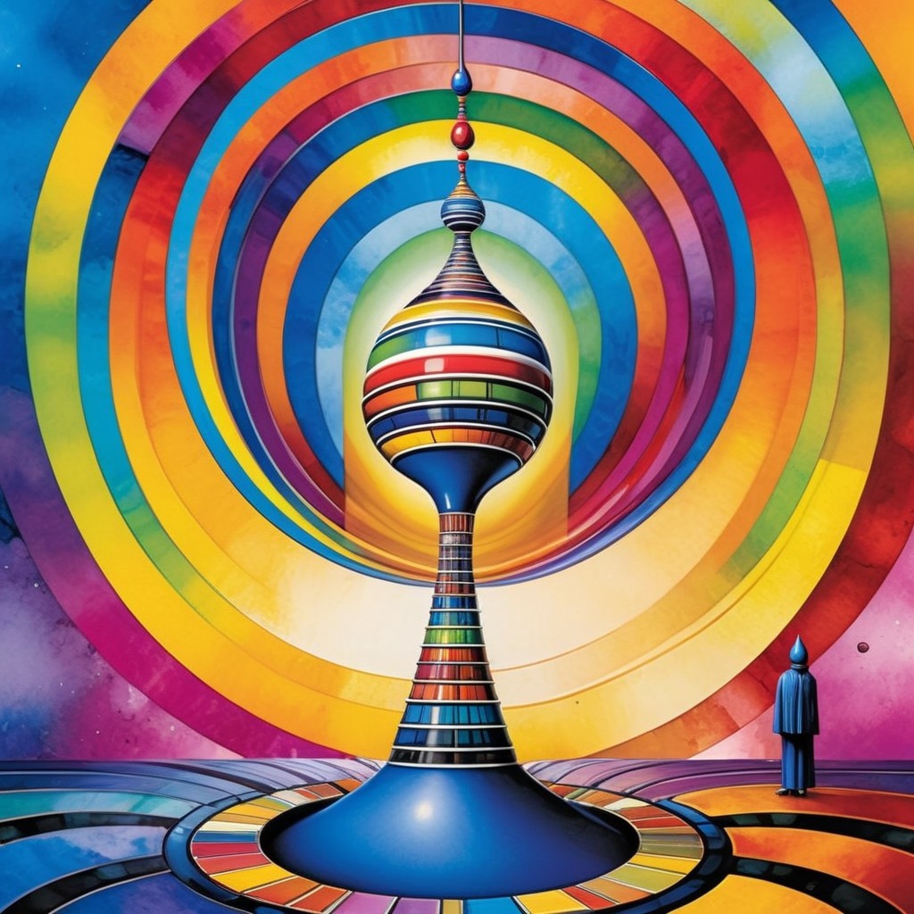 Surreal Landscape with Spiraling Structure and Colors