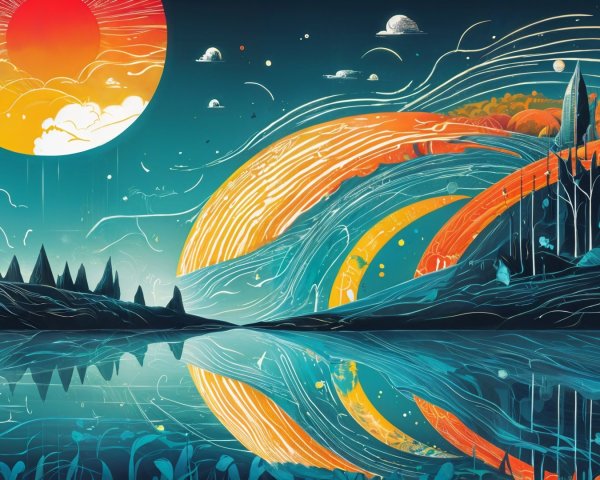 Vibrant Landscape with Colorful Sunset and Reflective Lake