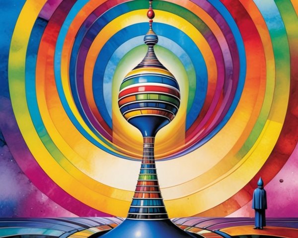 Surreal Landscape with Spiraling Structure and Colors