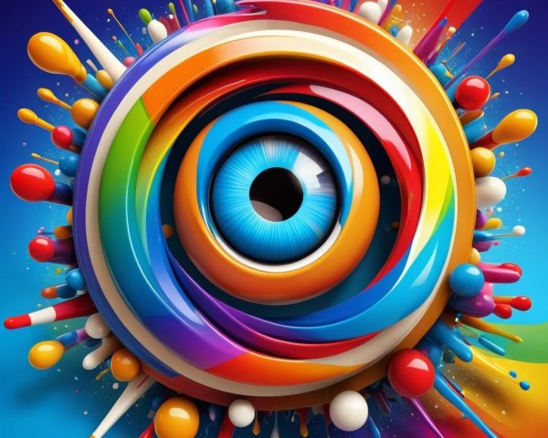 Vibrant Abstract Design with Stylized Eye and Colors