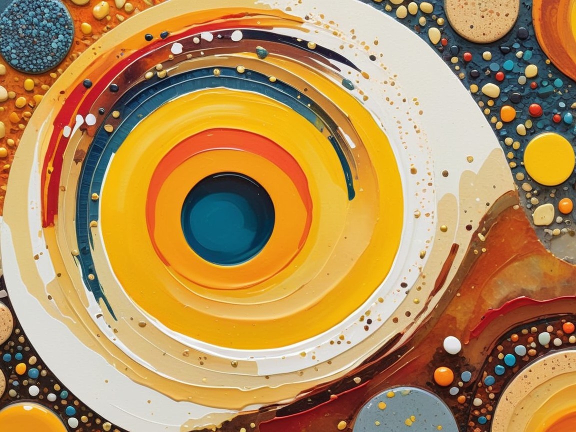 Abstract Painting with Vivid Colors and Concentric Circles