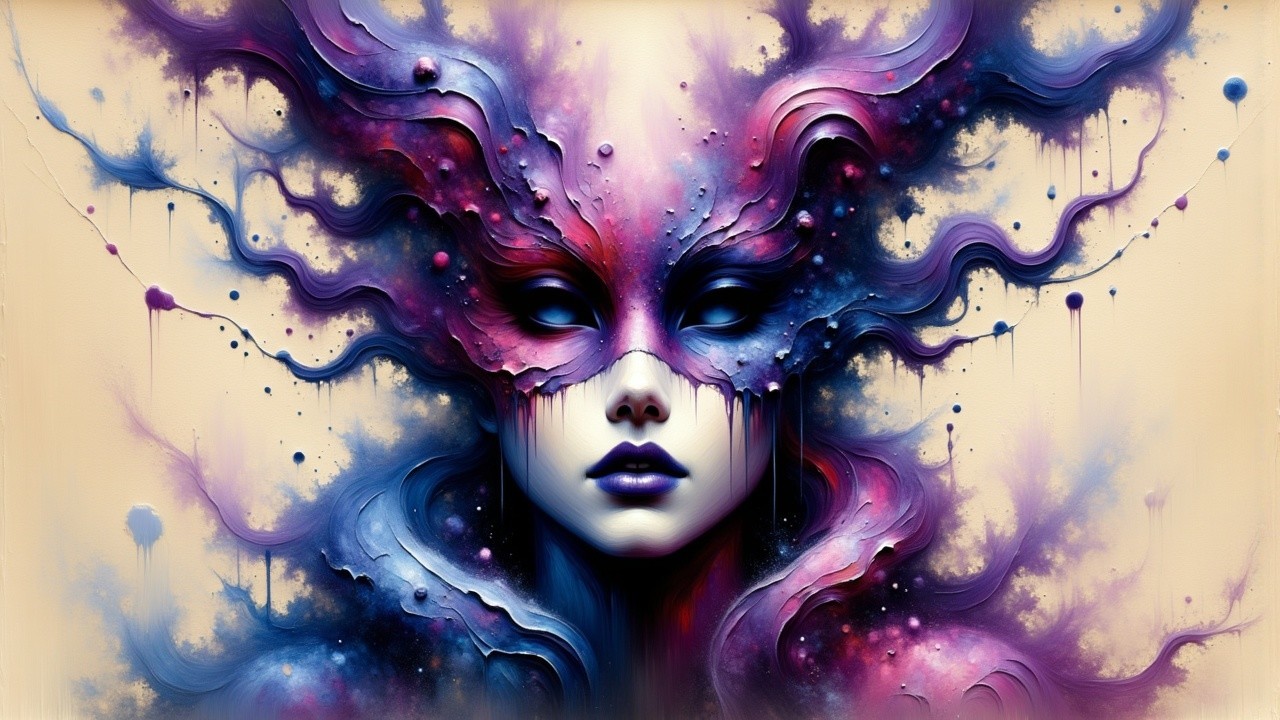 Surreal Portrait of a Masked Figure in Cosmic Colors