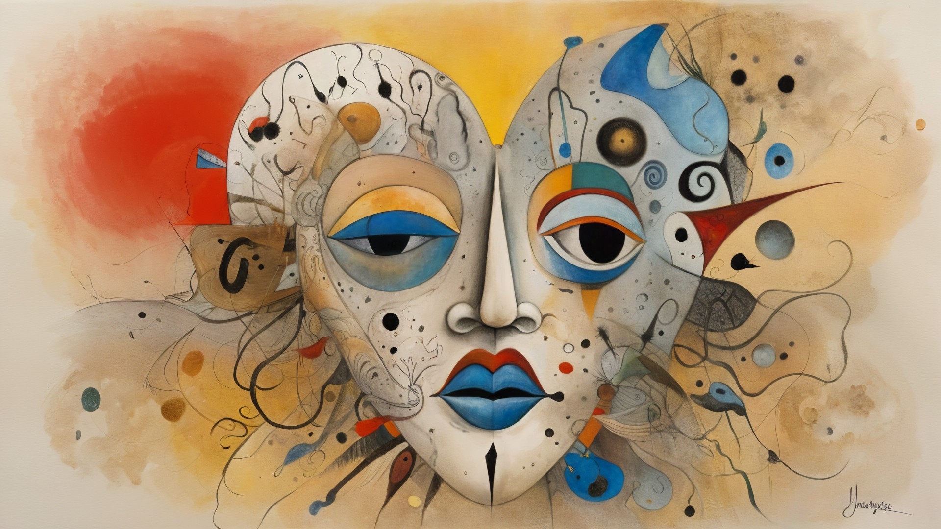 Surreal Abstract Face with Colorful Patterns and Depth
