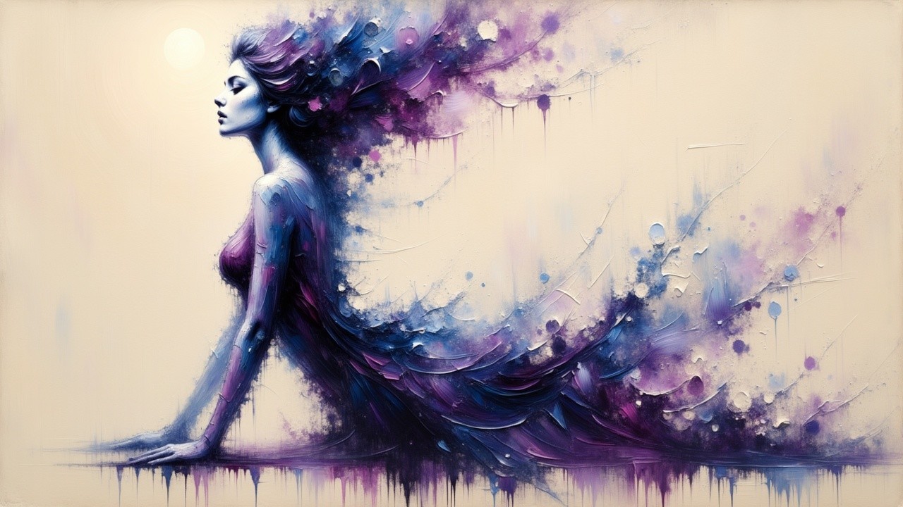 Serene Woman with Flowing Hair in Vibrant Colors