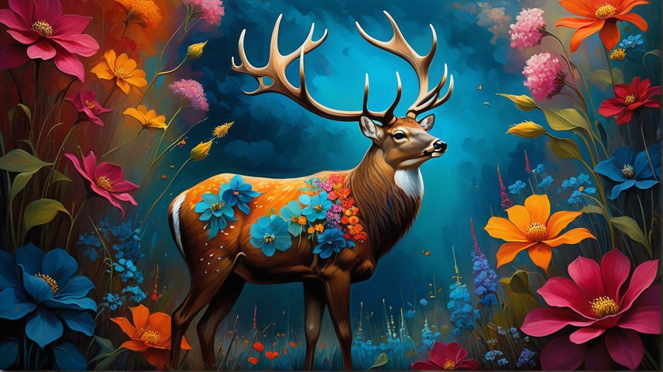 Majestic deer in a colorful, vibrant landscape