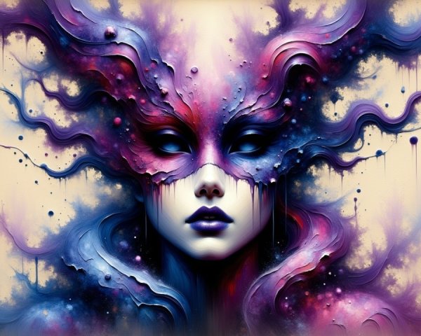 Surreal Portrait of a Masked Figure in Cosmic Colors
