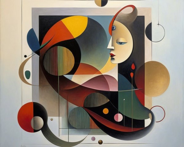 Abstract Artwork with Stylized Human Face and Colors
