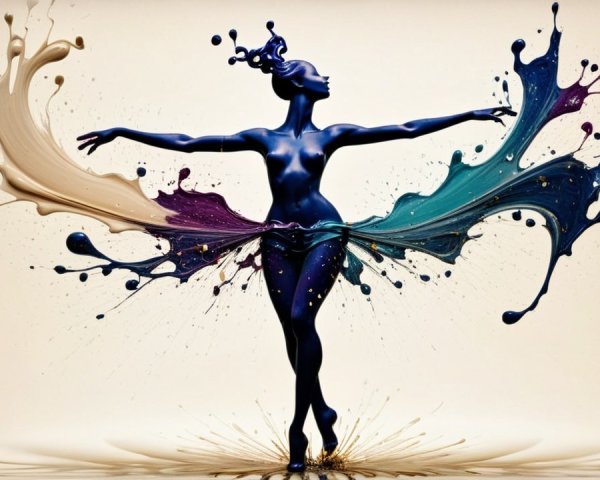 Dynamic Dancer Silhouette with Colorful Paint Splashes
