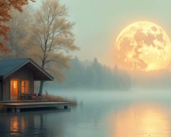 Cozy Cabin by Serene Lakeside with Autumn Foliage