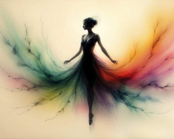 Silhouette of a Woman in a Colorful Ethereal Gown