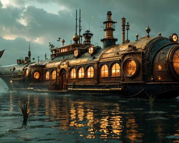 Steampunk Whale Submarine with Brass Detailing