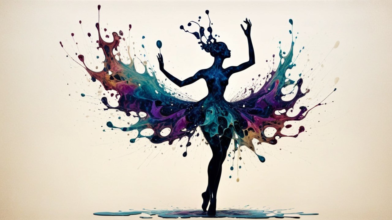 Vibrant Dancer Silhouette with Colorful Paint Splashes