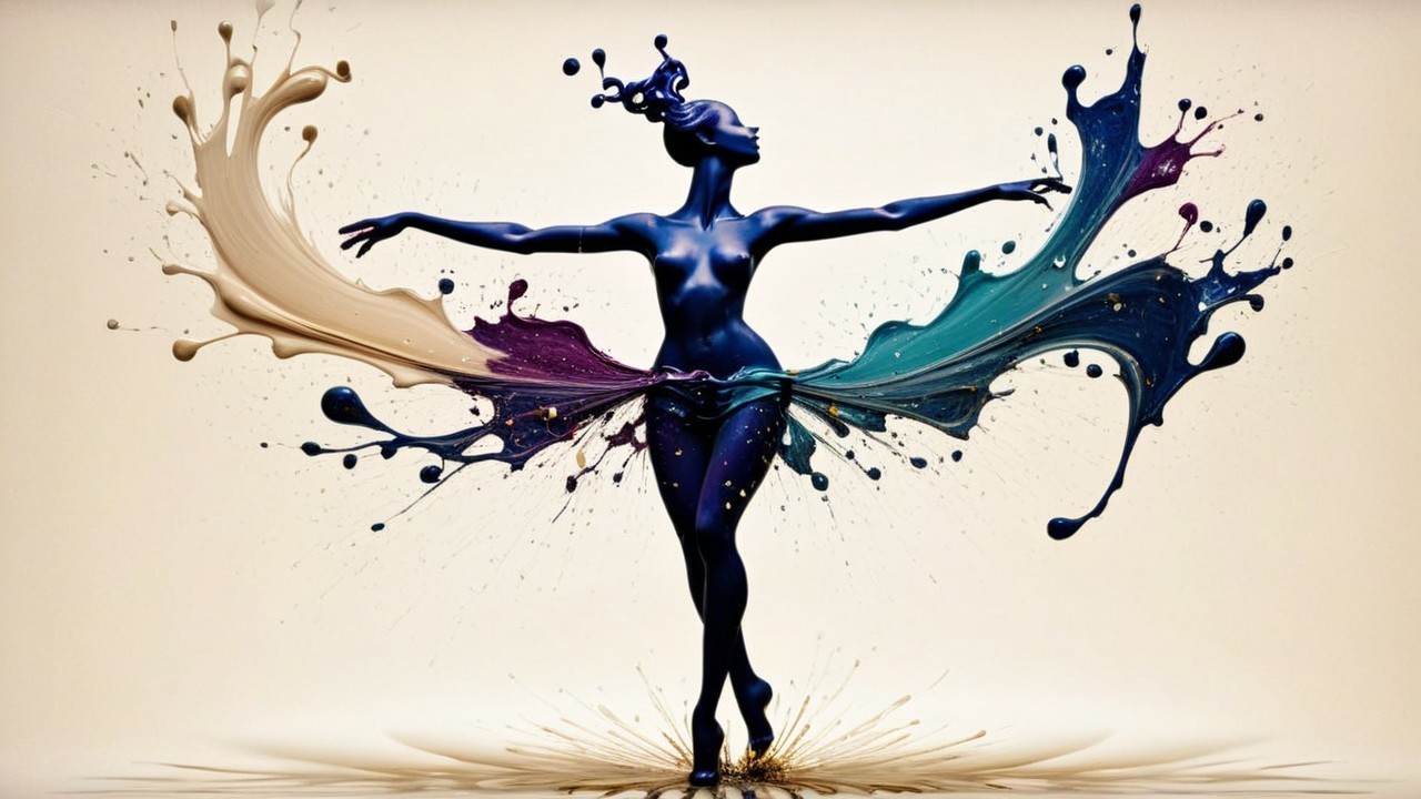 Dynamic Dancer Silhouette with Colorful Paint Splashes