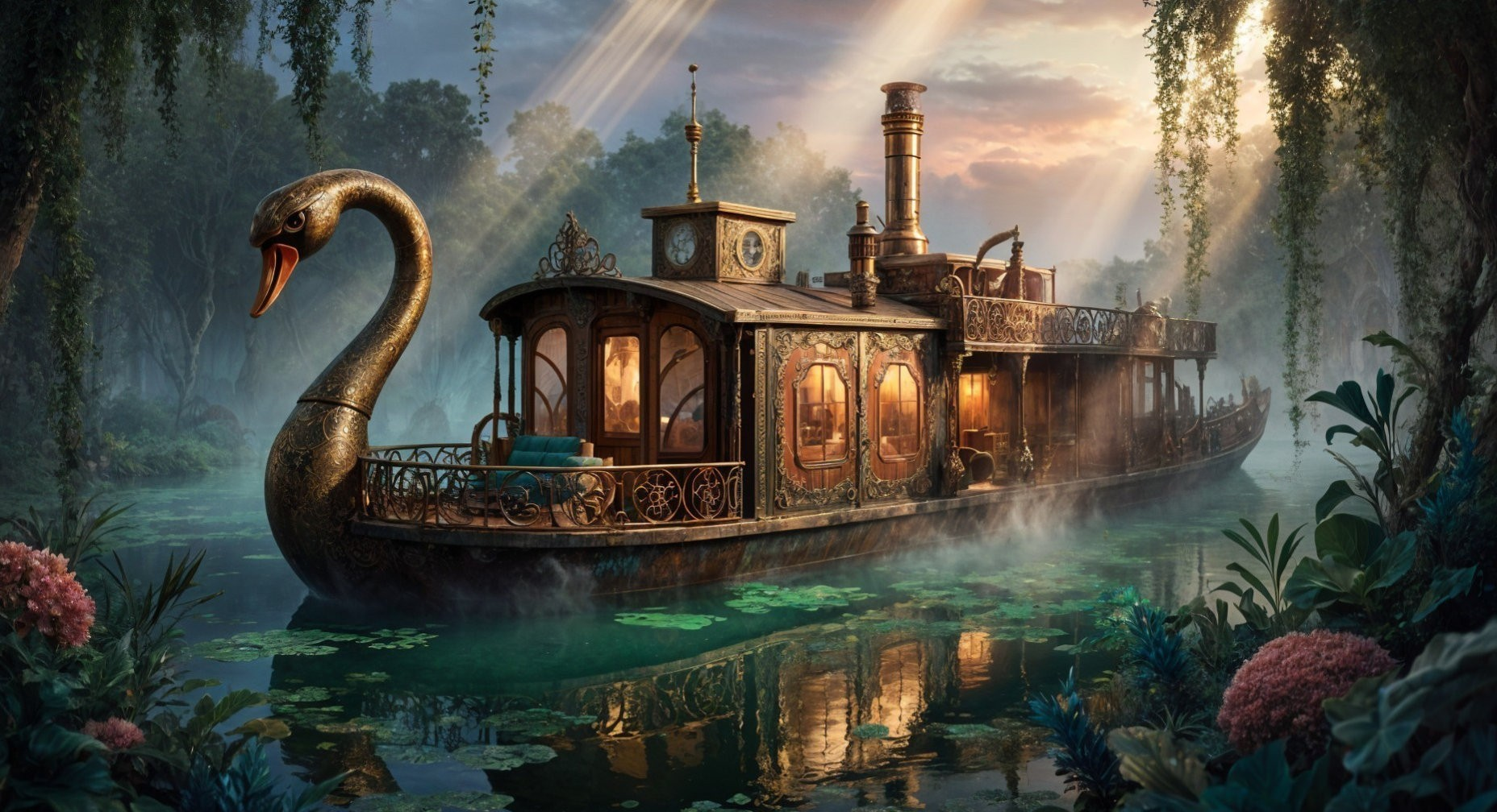 Majestic Steamboat on Enchanted Misty Lake