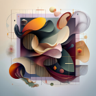 Abstract Artwork with Stylized Human Face and Colors