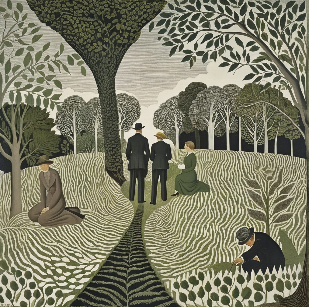 Serene Landscape with Figures in Elegant Clothing