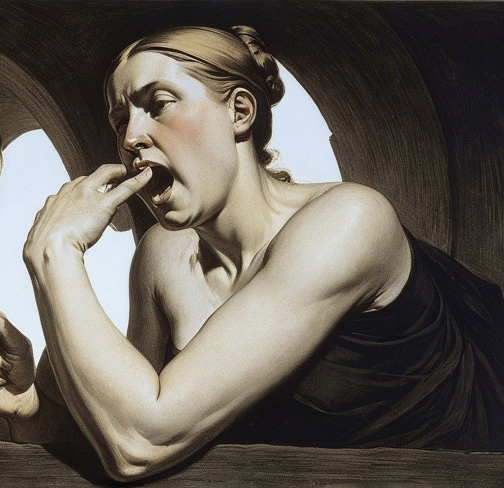 Woman with expressive face in dramatic lighting