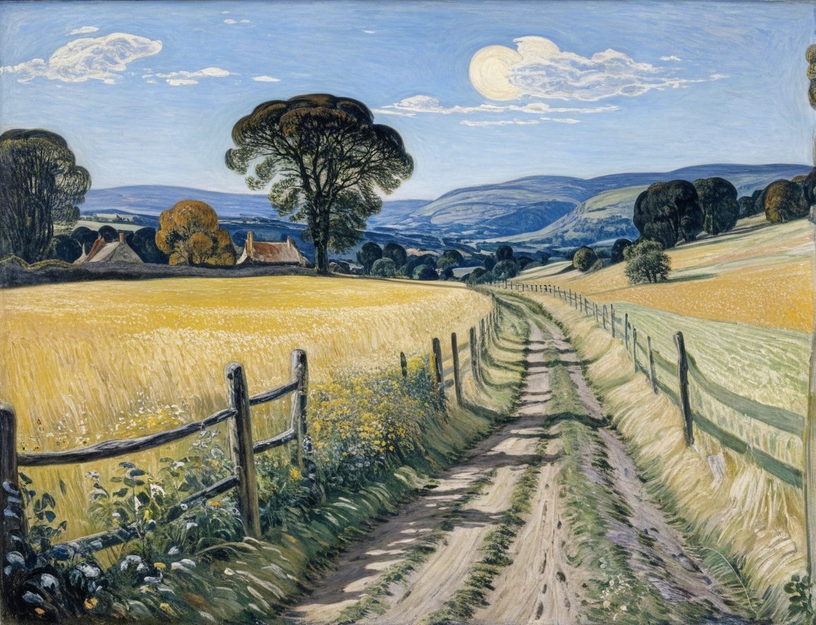 Serene Rural Landscape with Winding Dirt Path and Hills