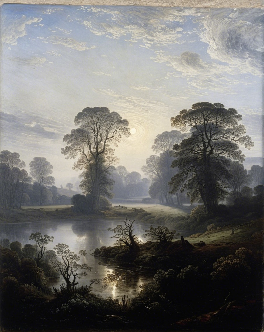 Tranquil River Landscape with Moonlight Reflection