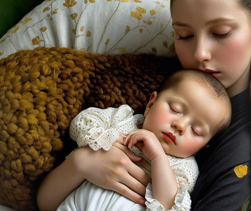 Tender Moment of Mother and Baby Asleep Together
