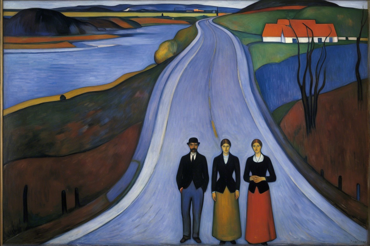 Stylized Landscape with Figures on Winding Road