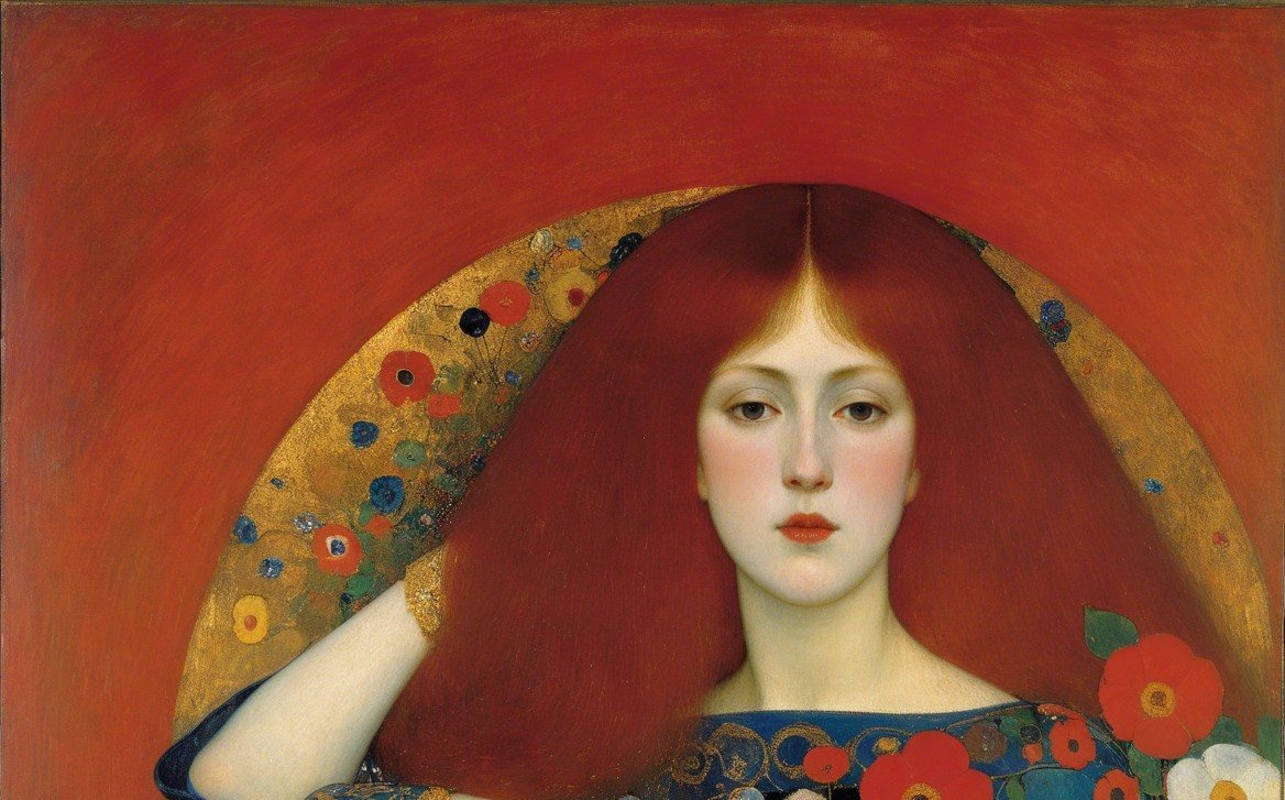 Portrait of a Young Woman with Red Hair and Flowers