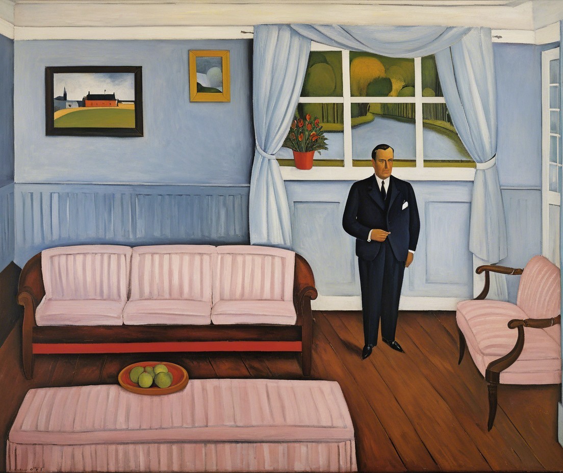 Refined Interior with Man, Sofa, and Scenic View