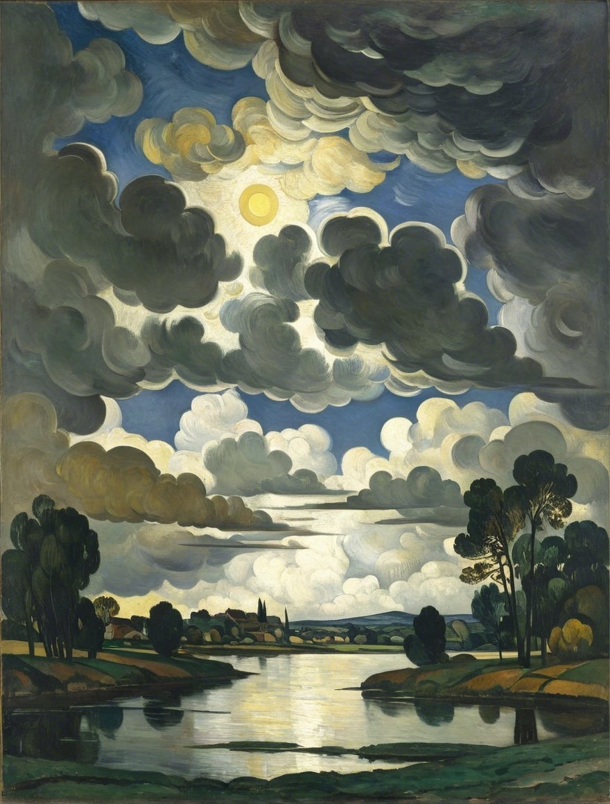 Serene Landscape with River and Dramatic Clouds