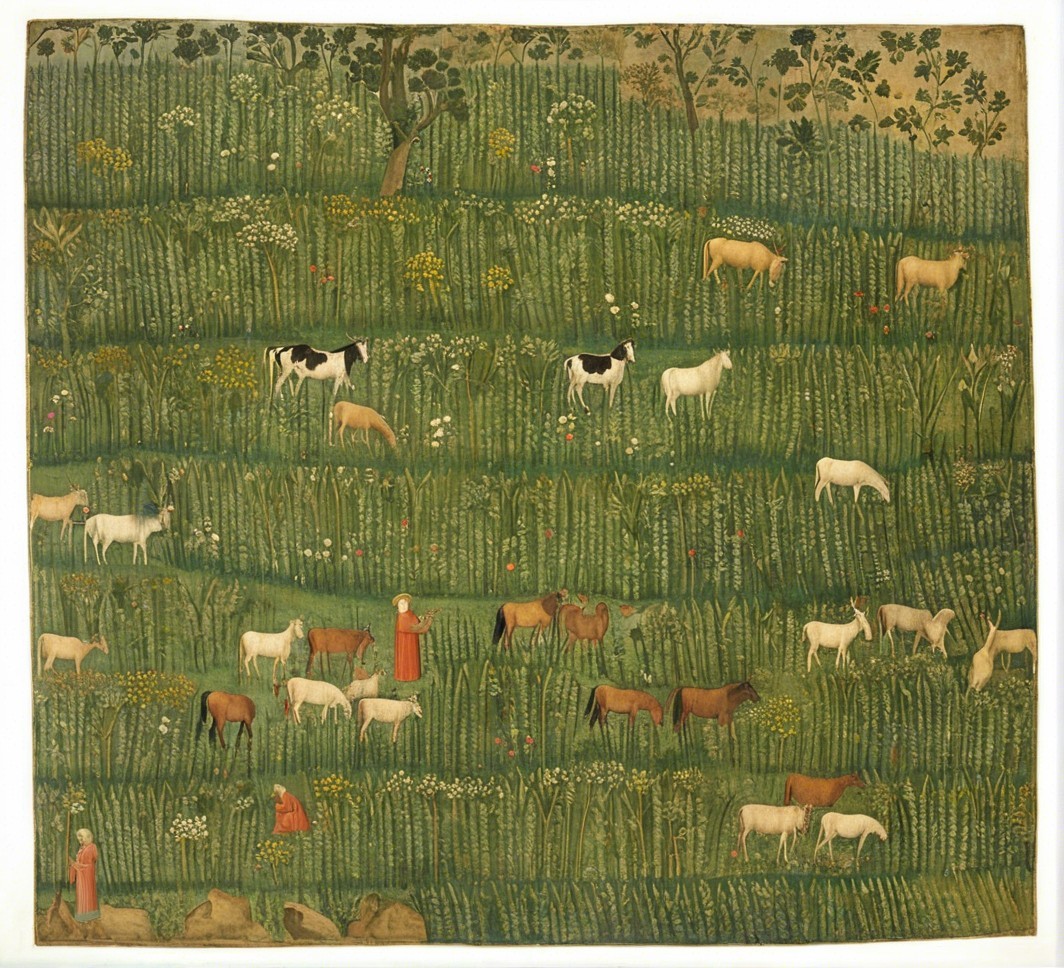 Pastoral Landscape with Grazing Animals and Wildflowers