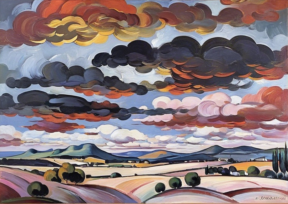 Vibrant Landscape with Rolling Hills and Dramatic Sky