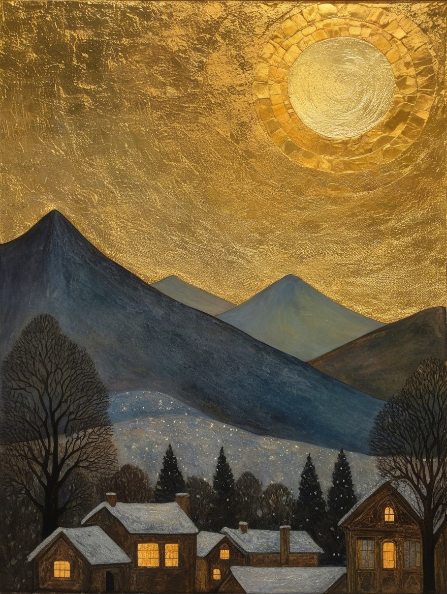 Tranquil Winter Scene with Cozy Houses and Mountains
