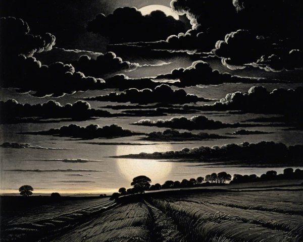 Dramatic Night Sky with Moon Over Serene Landscape