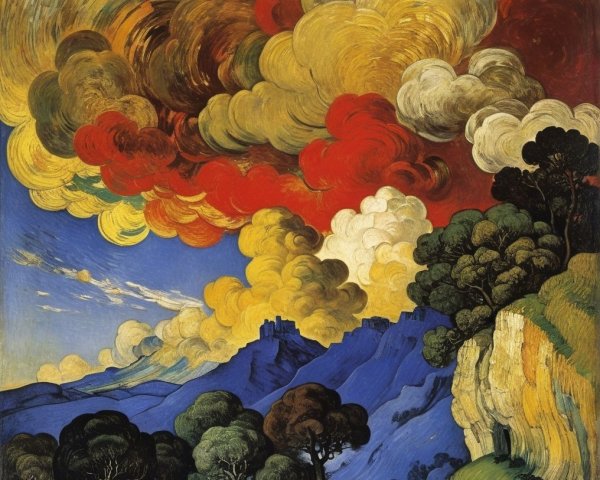 Dramatic Landscape with Rolling Hills and Vivid Sky