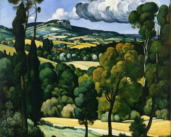 Vibrant Landscape with Lush Greenery and Rolling Hills