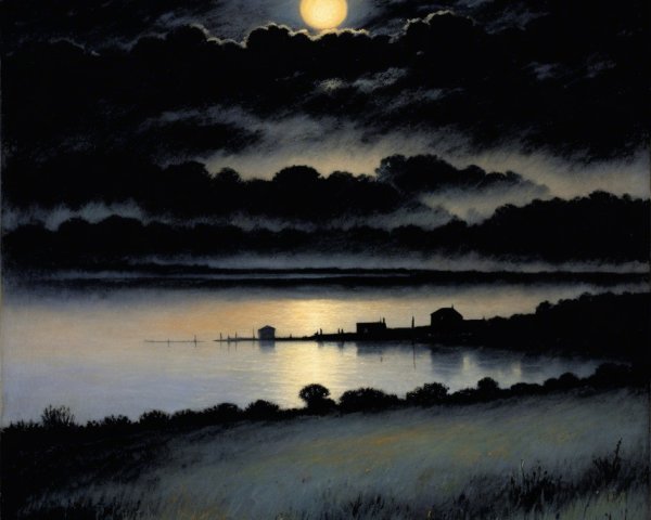Serene Night Scene with Full Moon Over Water