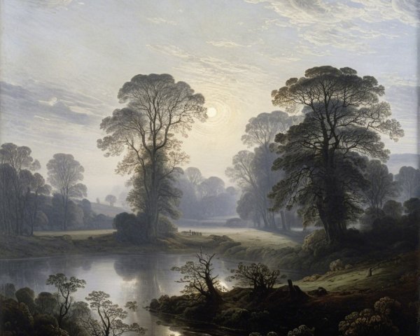 Tranquil River Landscape with Moonlight Reflection
