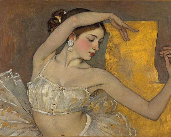 Ballerina in Tutu Against Vibrant Golden Background