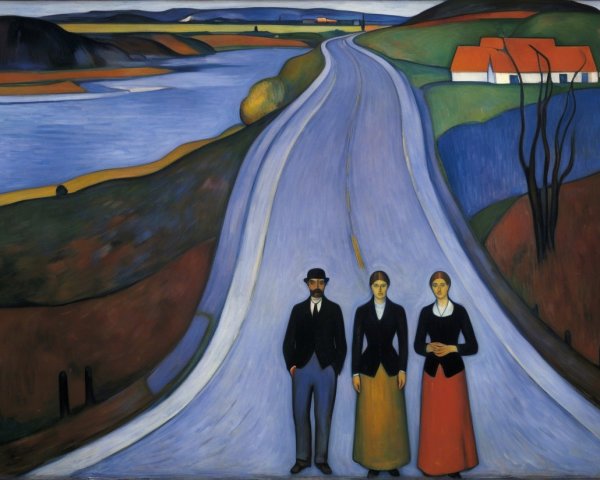Stylized Landscape with Figures on Winding Road