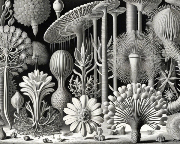 Surreal Collection of Intricate Fungi and Botanicals