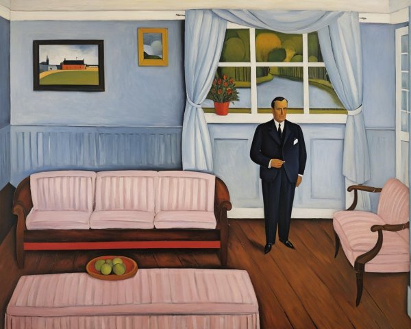 Refined Interior with Man, Sofa, and Scenic View