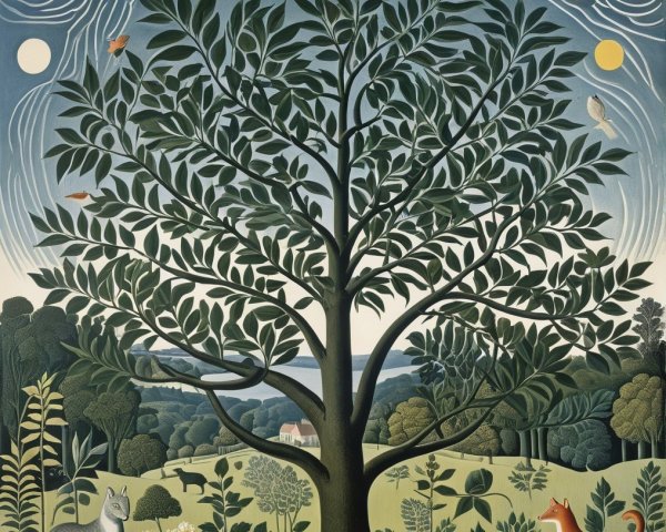 Vibrant Tree and Wildlife in Serene Nature Landscape